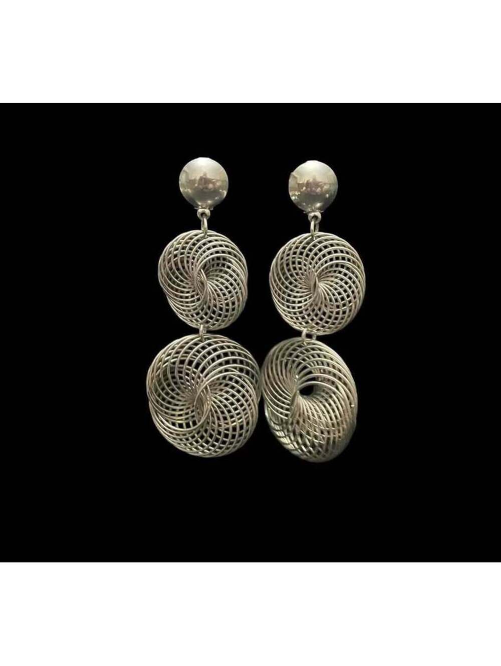 Silver-Toned Tiered Spiral Wire Dangle Clip On Earrings